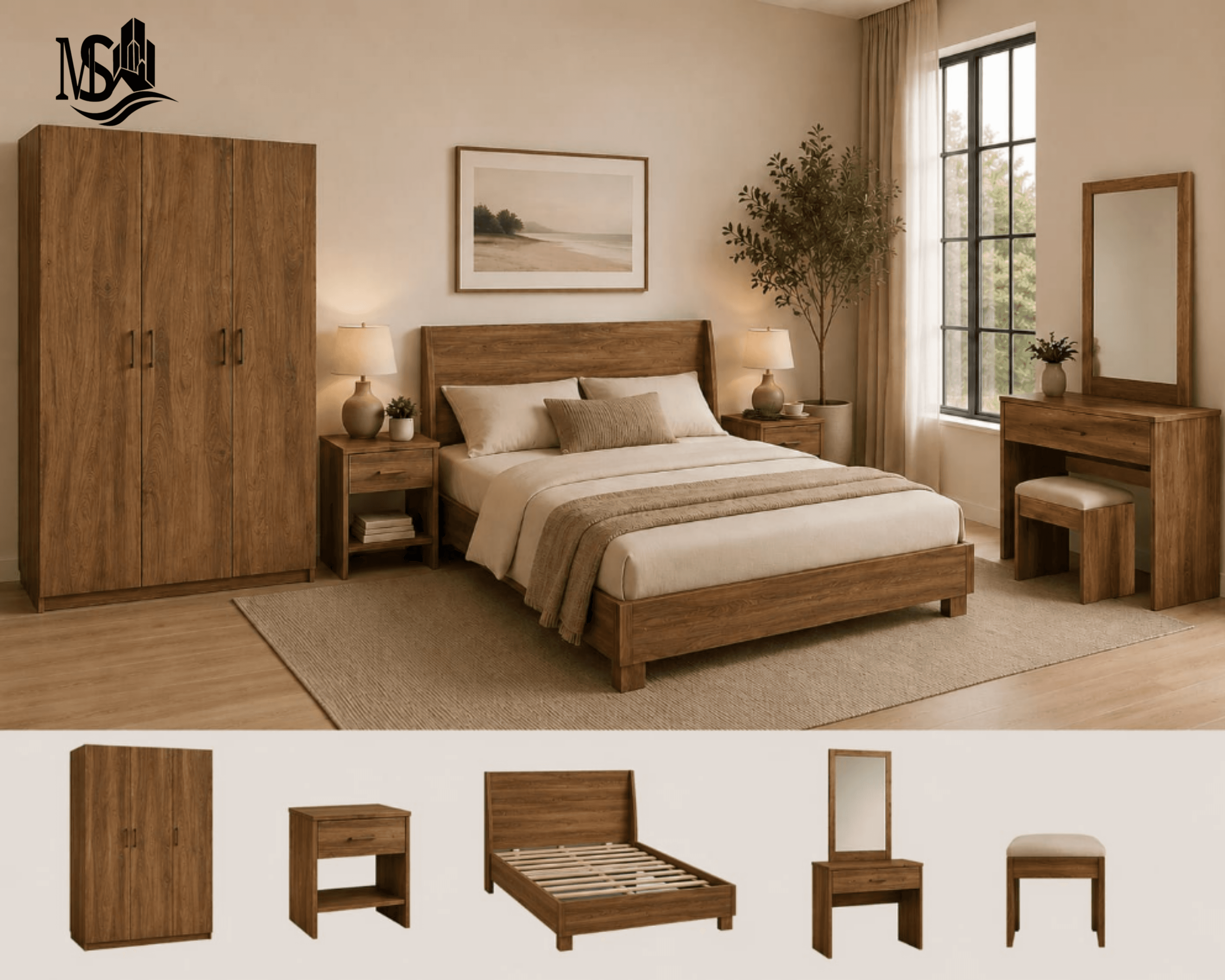 Warm Walnut Bedroom Set (Lamination Finish) - View 2