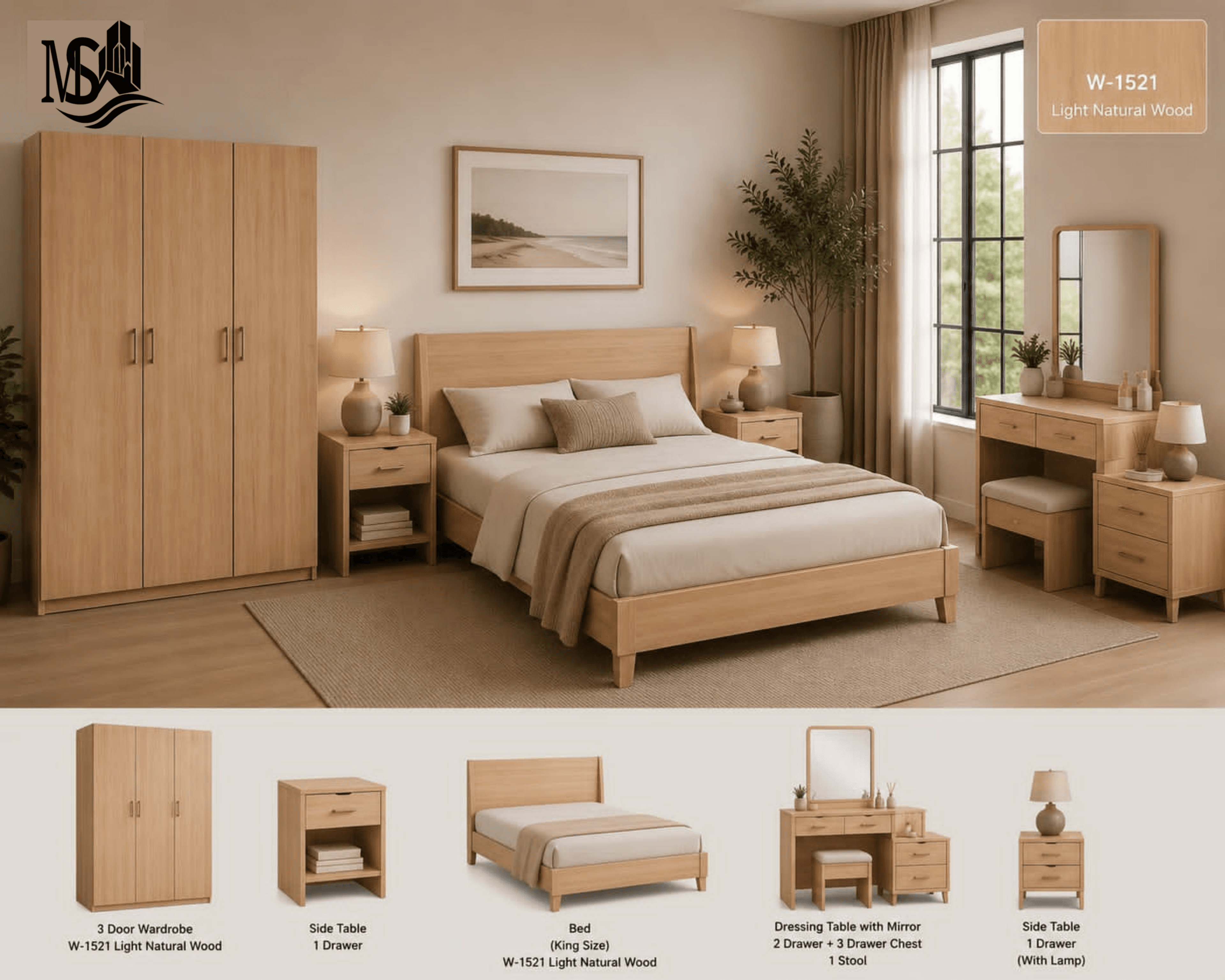 Warm Walnut Bedroom Set (Lamination Finish) - View 3
